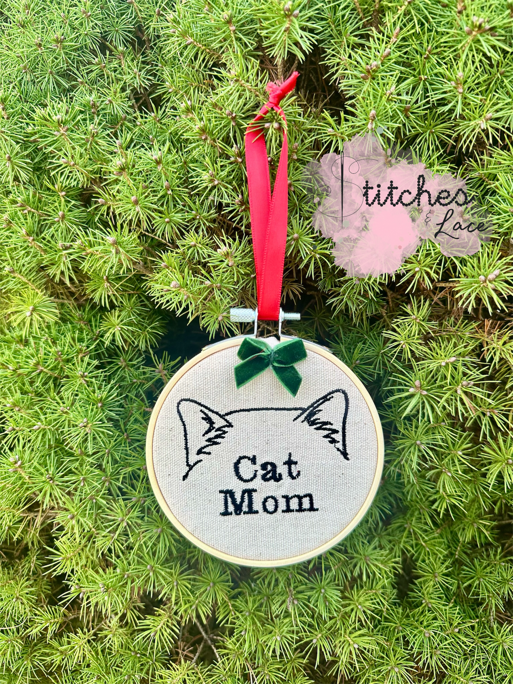 Cat Mom Embroidered Ornament