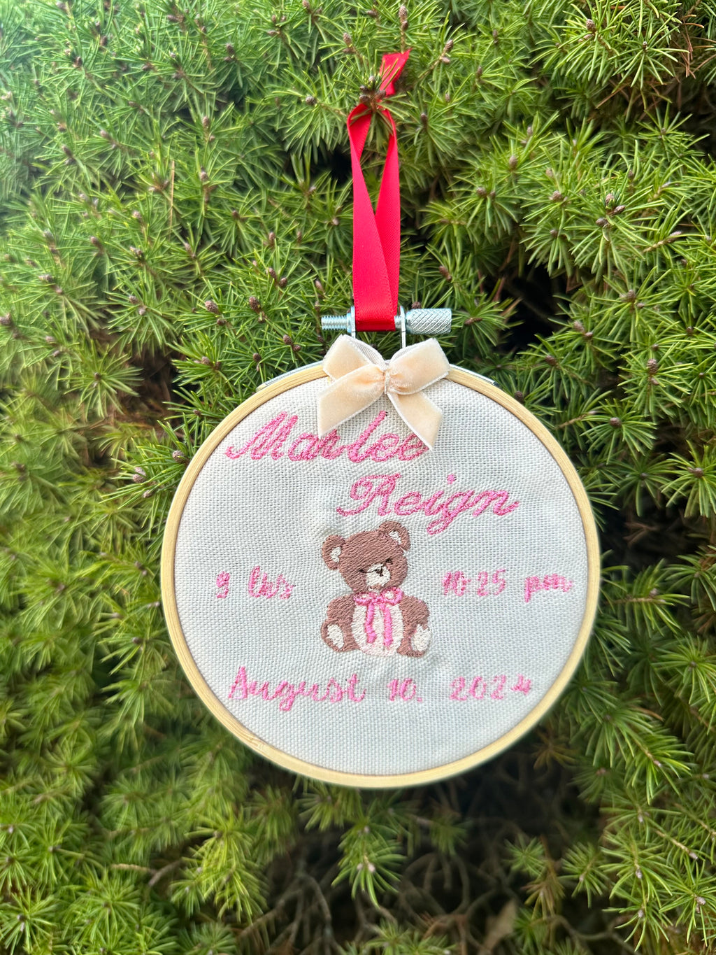 Birth Stats Embroidered Ornament