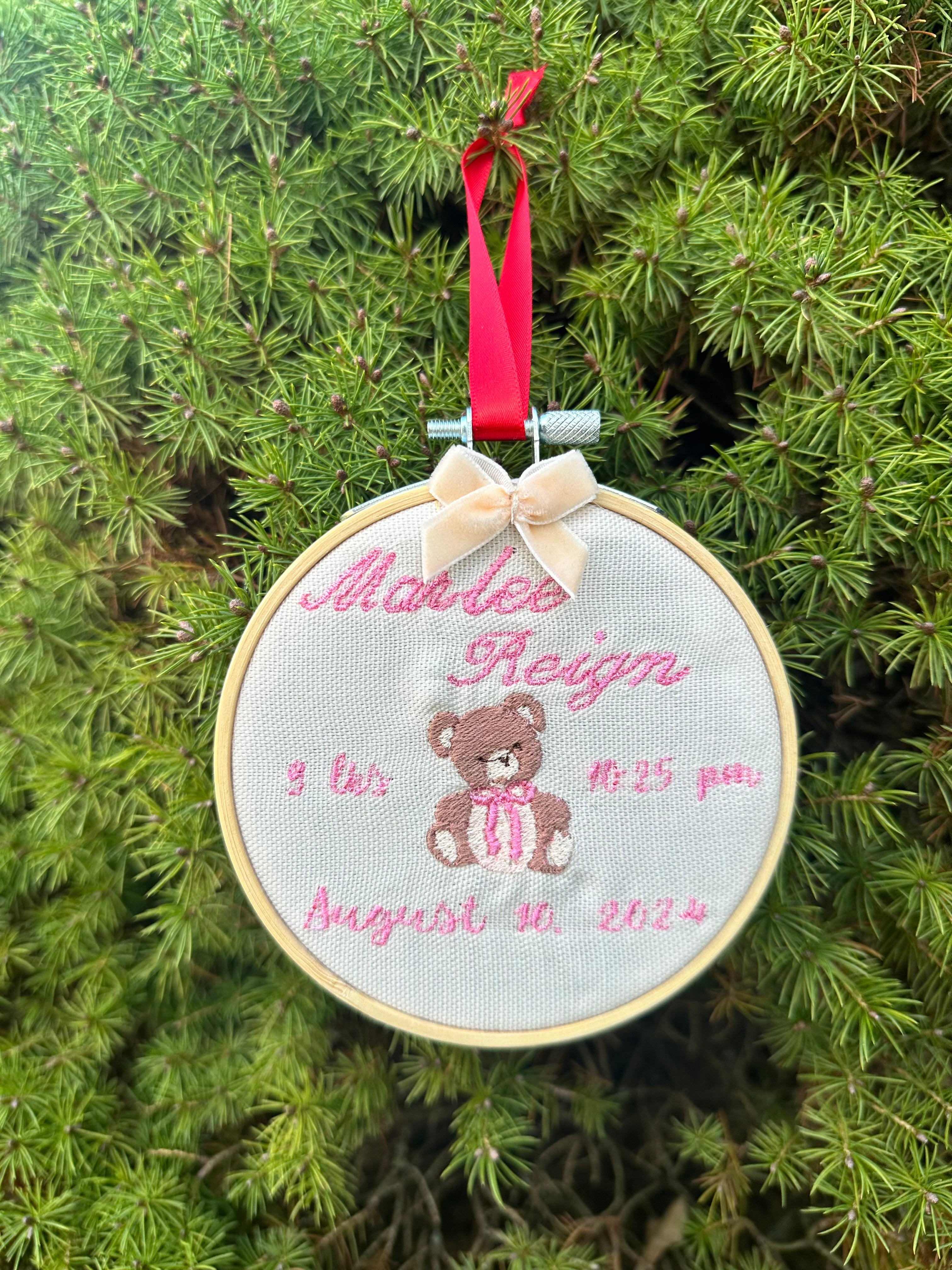 Birth Stats Embroidered Ornament