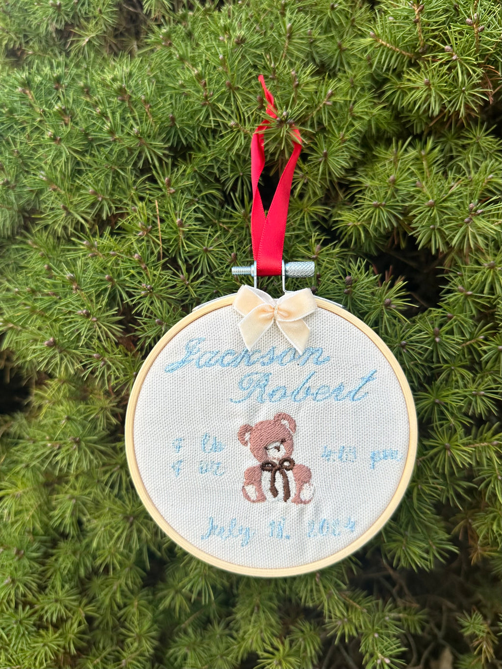 Birth Stats Embroidered Ornament