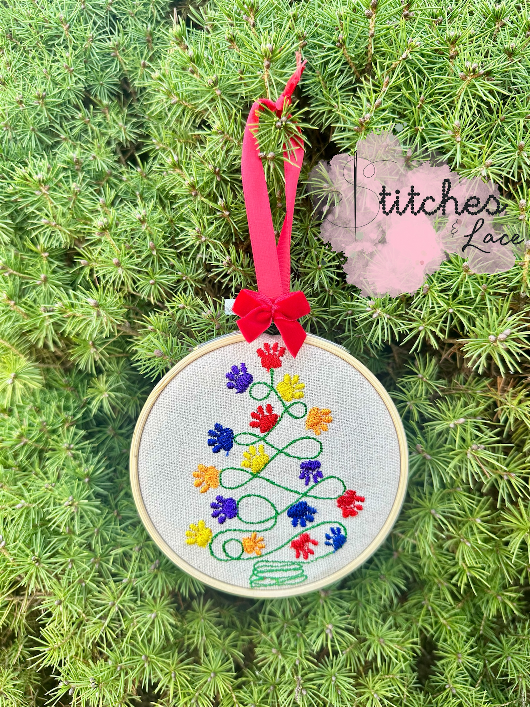 Paw Tree Embroidered Ornament